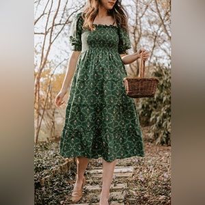HILL HOUSE HOME NAP DRESS - Emerald Trellis XS